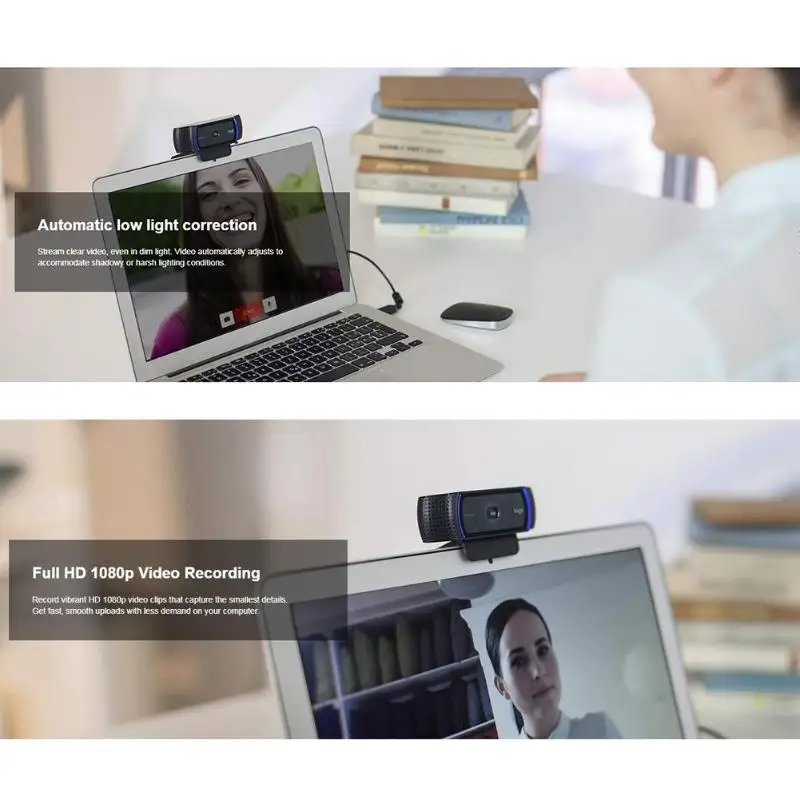 Камера с автофокусом и 2 встроенными микрофонами для записи видео logitech C920, камера с разрешением Full HD 1080P 60 fps для ноутбука/ПК