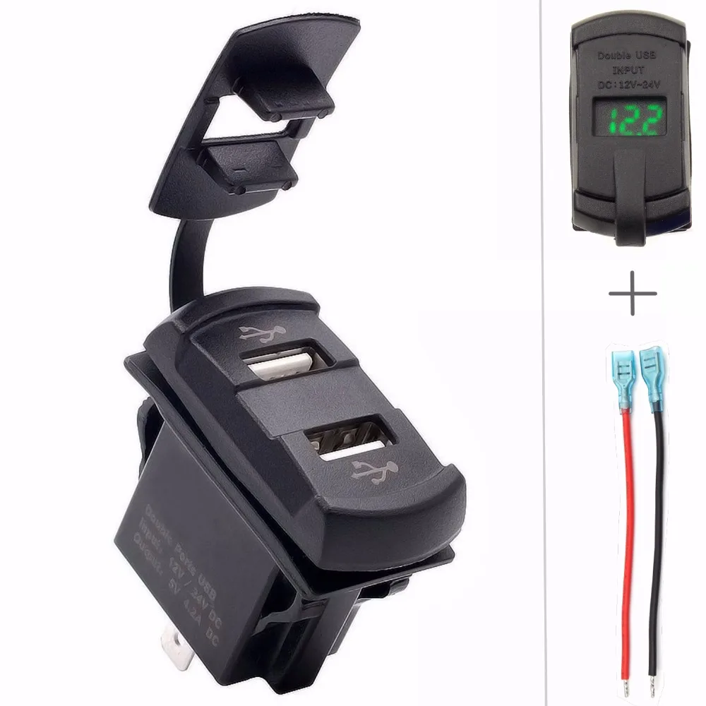 

12V-24V Use 5V 4.2A Dual USB Charger Ports Power Socket with LED Voltmeter Voltage for Meter Switch Panel Rocker Switch Panel
