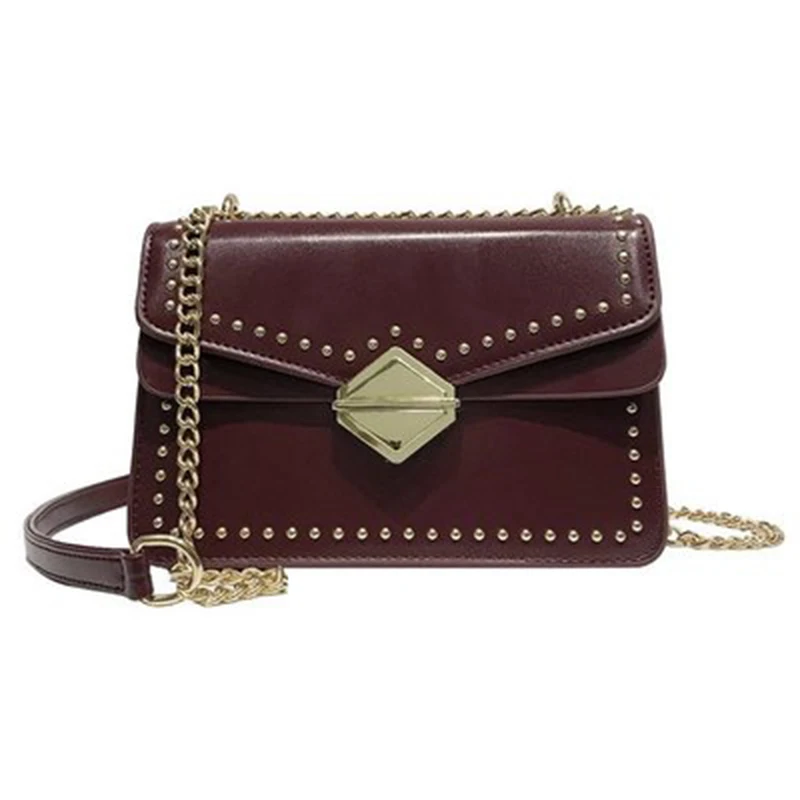 

2019 explosion section oblique honing rivet sense chain shoulder bag simple fashion multi-function wild small square bag