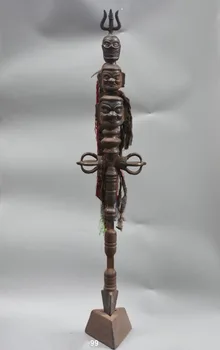 

christmas 33" Old Tibet TianTie Iron Meteorite Skull Head Khatvanga Phurba Dagger Holder halloween