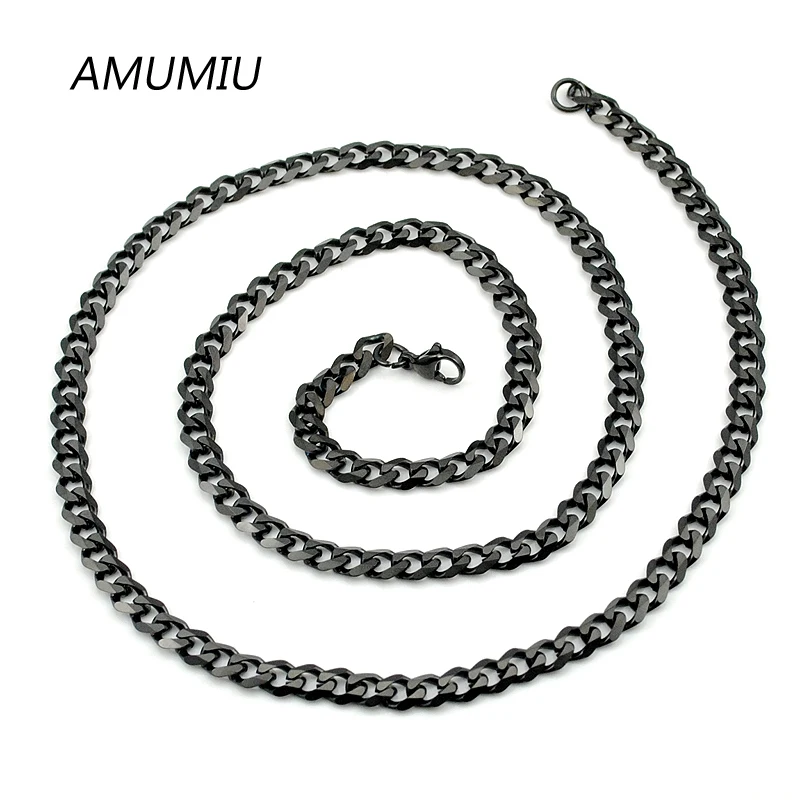 AMUMIU новинка черный цвет мужское длинное ожерелье трендовые Уникальные ожерелья