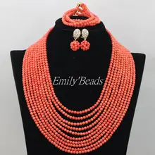 Нигерийский коралл ожерелье бижутерия с бусинками набор 10 рядов натуральный ручной работы Африканские Украшения для свадебного наряда Набор CJ459