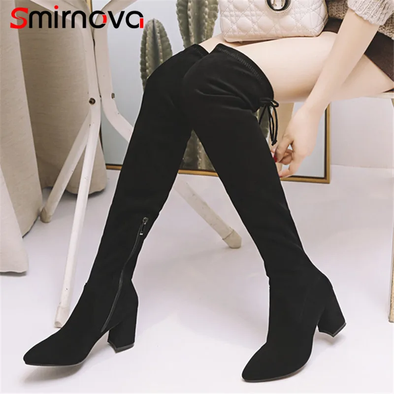 

Smirnova HOT fashion 2018 pointed toe over the knee boots elegant suede leather woman boots high heel thigh high boots ladies