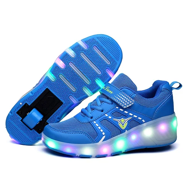 Heelies/ кроссовки; Детские светящиеся кроссовки с колесами; детская обувь; роликовые коньки; обувь на колесах; детские кроссовки для мальчиков и девочек - Цвет: Синий