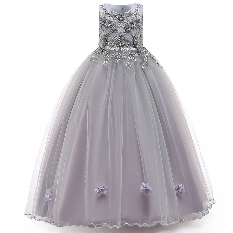 New Flower Girls Dress 2018 Autumn Wedding Pearl Party Kids