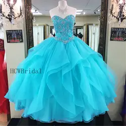 На заказ небесно-голубая органза Пышное Бальное Платье Quainceanera платья 2019 шикарное бисерное кристаллы пышное платье на заказ