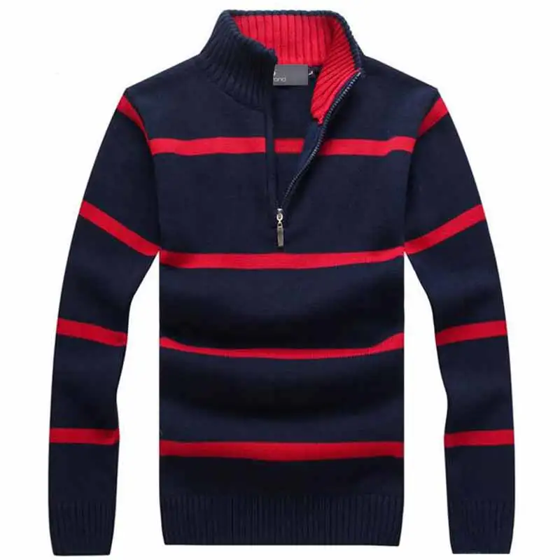 2018 New Arrival Stand Collar Striped Thin Men Casual Sweater Wool