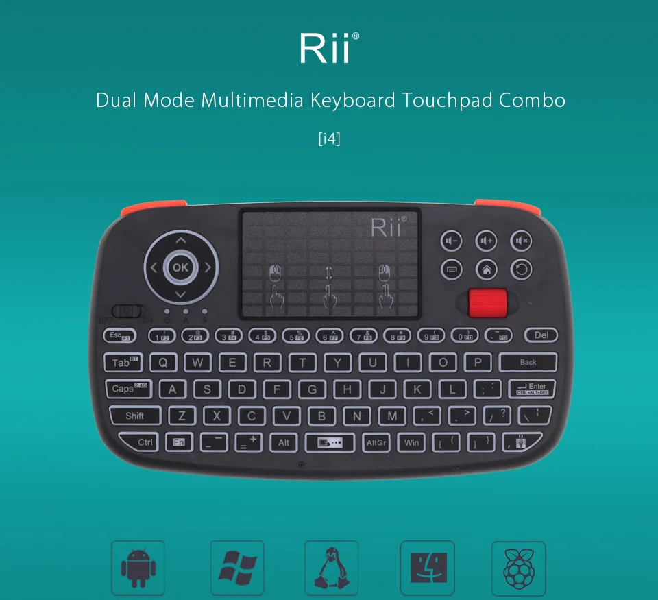 Rii i4 мини-клавиатура с подсветкой, двойной режим, 2,4G, Bluetooth, беспроводная мини-клавиатура, воздушная мышь с тачпадом для iPad Pro, iPhone XR