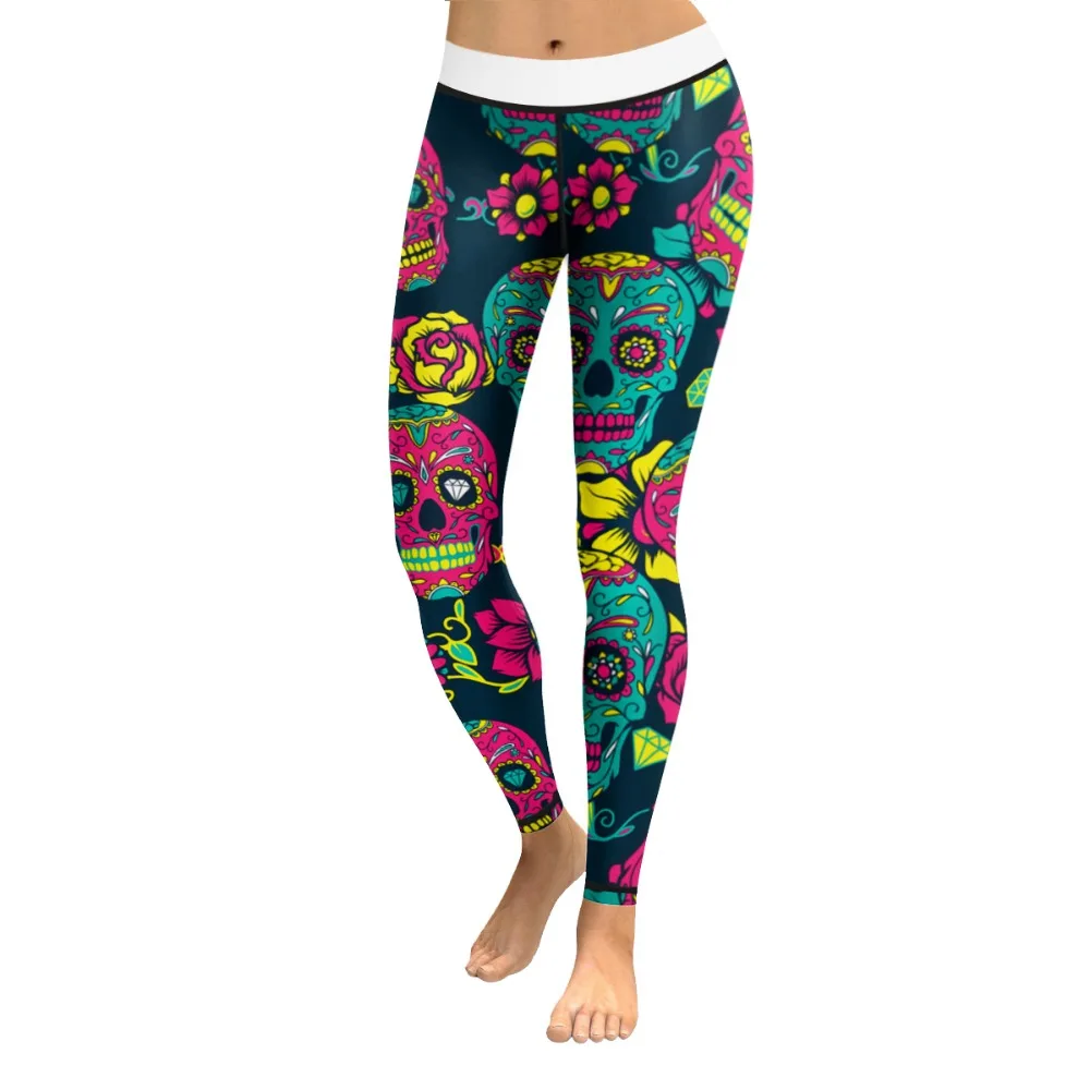 

Women Yoga Pants Fitness Motion Pant Halloween Sport Leggings Flowers Skull 3D Print Pencil Capris Running Trouser Slim Jeggings