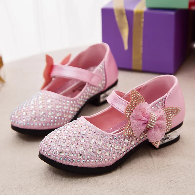 Обувь для девочек со стразами; детская обувь и кожаная обувь; новинка года; сезон весна; детская принцесса обувь лук; обувь