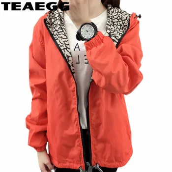 

TEAEGG Women's Spring 2020 Jackets Coat Orange Hood Autumn Jacket Women Both Sides Wear Blouson Femme Plus Size 4XL 5XL AL62