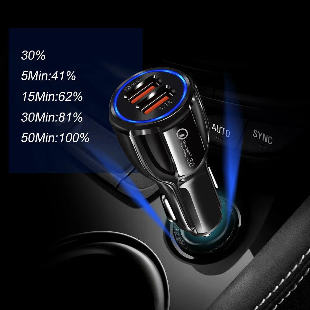 Автомобильное зарядное устройство, двойной USB, быстрая зарядка 3,0 2,0 для iPhone X 8, QC 3,0, автомобильное зарядное устройство для samsung Galaxy S9, huawei, зарядное устройство, адаптер