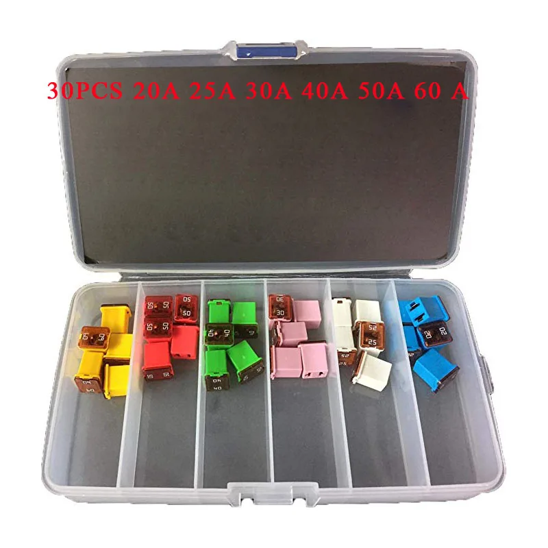 

Автомобильный низкопрофильный блок предохранителей JCASE 20A 25A 30A 40A 50A 60 A для пикапов, грузовиков, автомобилей и внедорожников, 30 шт.