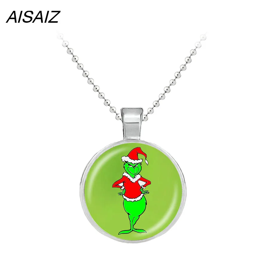 

How The Grinch Stole Glass Pendant Necklace The Grinch Key chain Bijouterie Jewelry Children's Christmas gifts