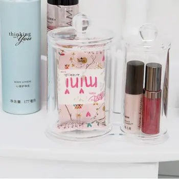 

Clear Transparency PS Double Cylinders Makeup Cosmetic Storage Holder Case Box