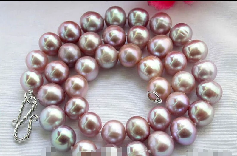 

Free shipping >>>>>z2120 17" 11mm round purple freshwater pearl necklace