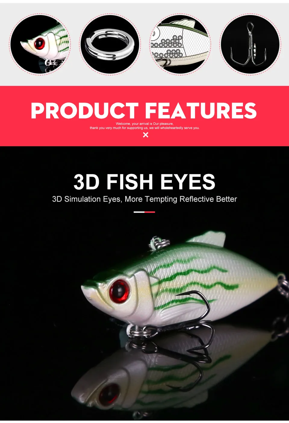 Kingdom Fishing Lures 50m 5.6g, 65mm 10.5g Crankbaits Fishing Small Leaves VIB Vibration Fishing Bait Tackle VMC Hook Hrard Lure (4)
