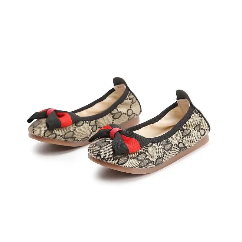 Spring New Type Alphabet Printed Girls'Shoes, Shallow-mouth Shoes, Soft-soled Butterfly Egg Roll Children's Shoes