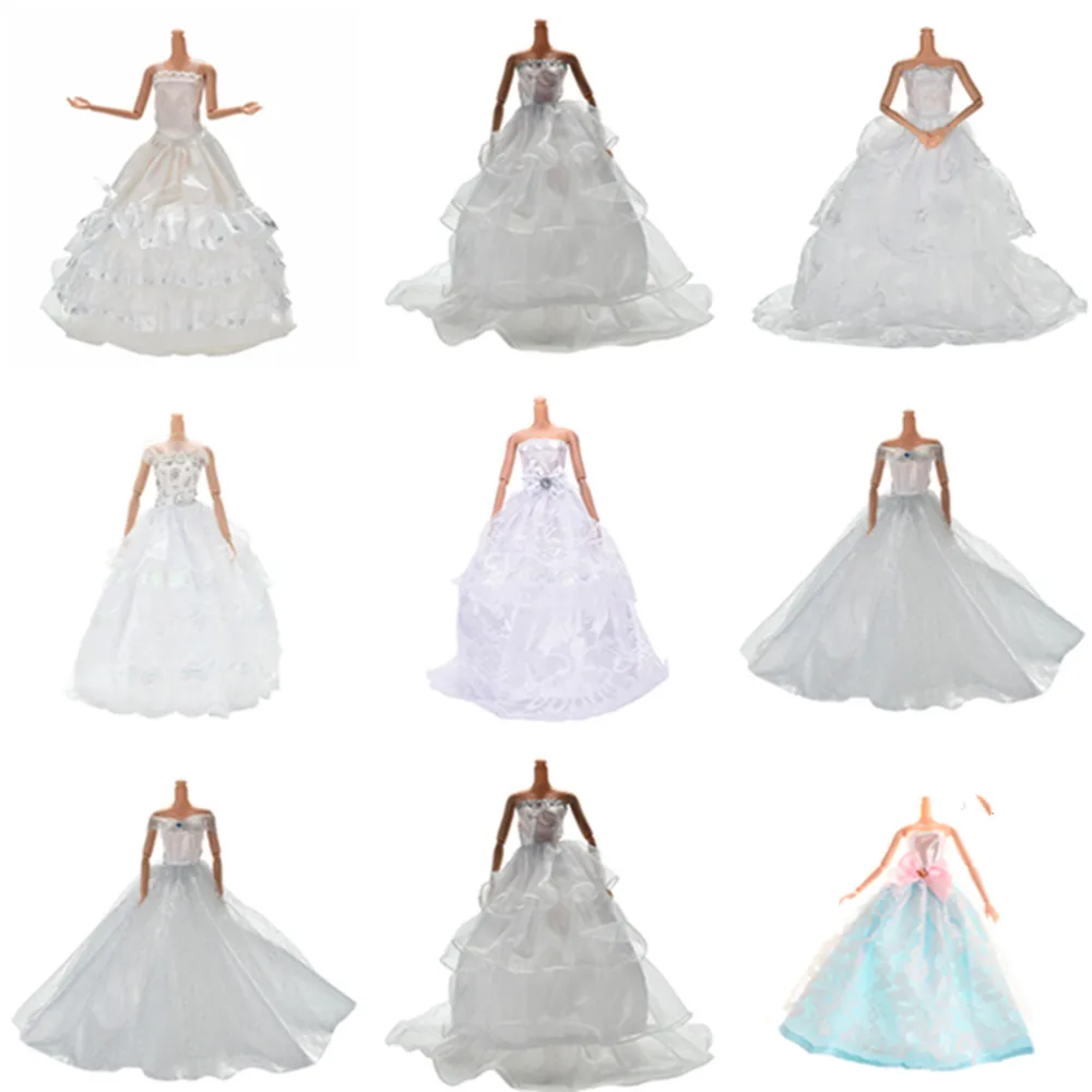 Многослойное белое свадебное Кукольное платье принцессы ручной работы с цветочным рисунком, Кукольное платье, одежда, аксессуары для кукол