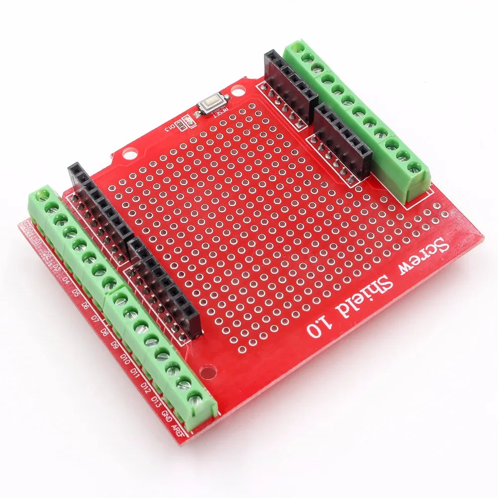 Стандартный Proto Винт Щит Assemb светодиодный прототип терминал Плата расширения для Arduino Кнопка сброса источника открытия D13 светодиодный