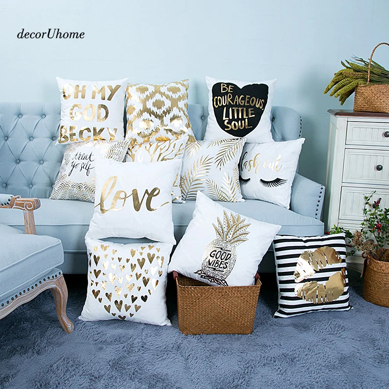 

Nordic Simple Bronzing Heart Blend Sofa Bed Waist Cushion Cover Soft Letter Pineapple Pillowcase Cover Home Decor 18"x18"