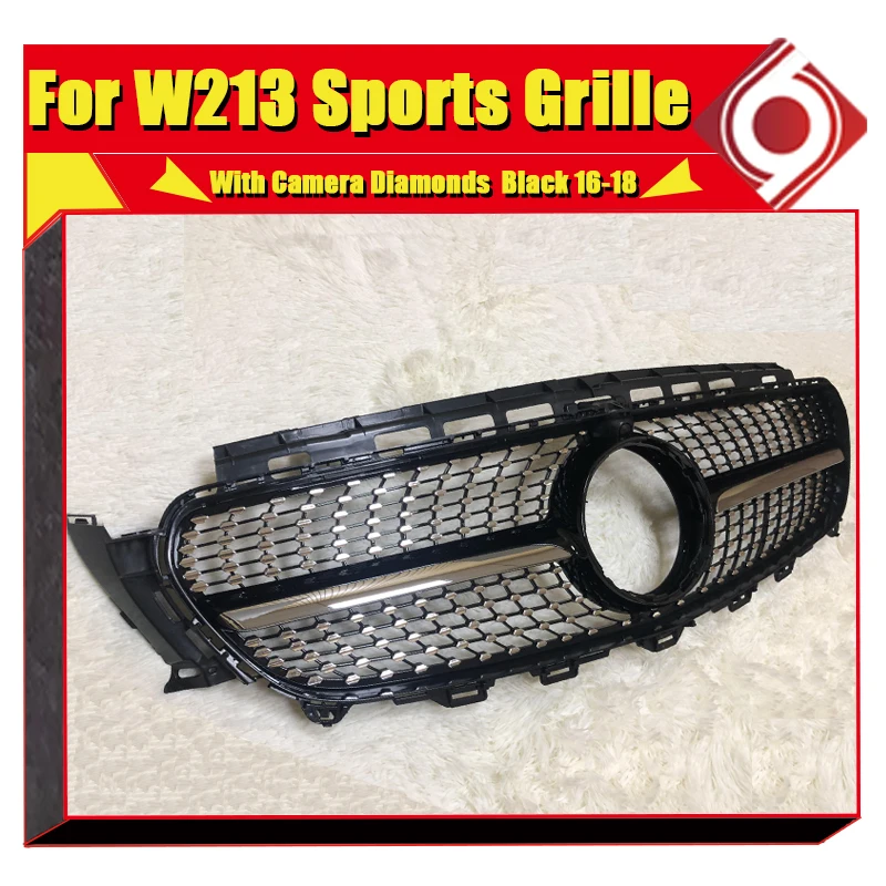 W213 E63 look Diamonds Grille ABS glossy Black With camera E class sports 4-doors E180 E200 E250 E3