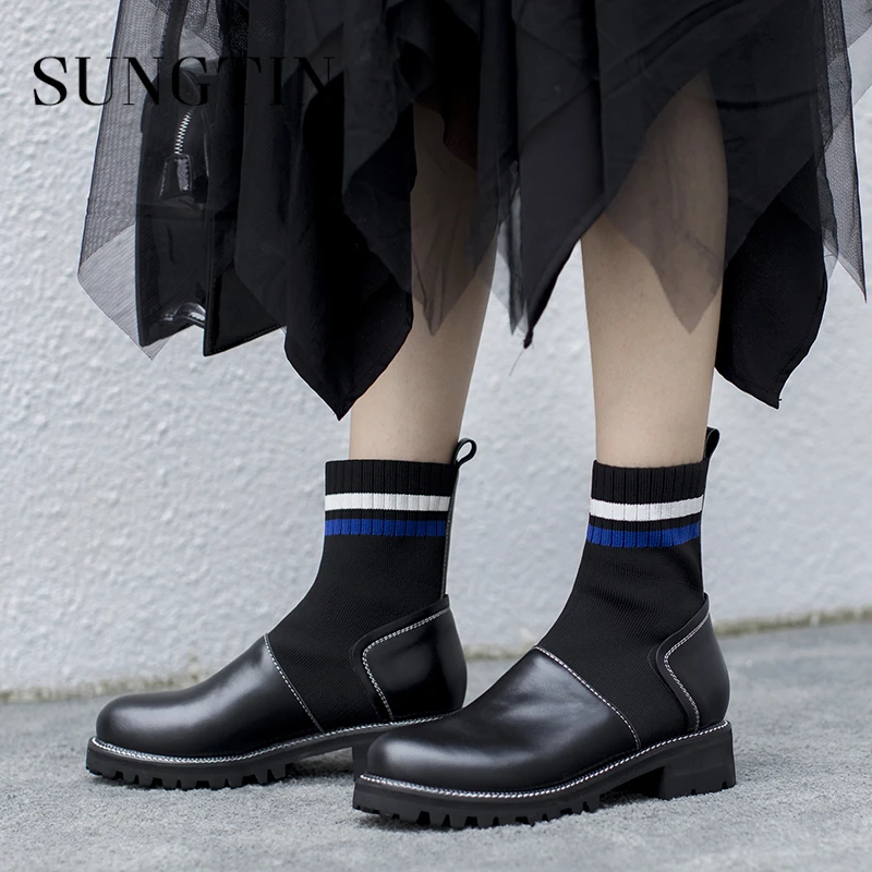 

Sungtin Autumn New High Quality Genuine Leather Flat Women Ankle Boots Casual Platform Short Riding Boots Ladies Casual Booties