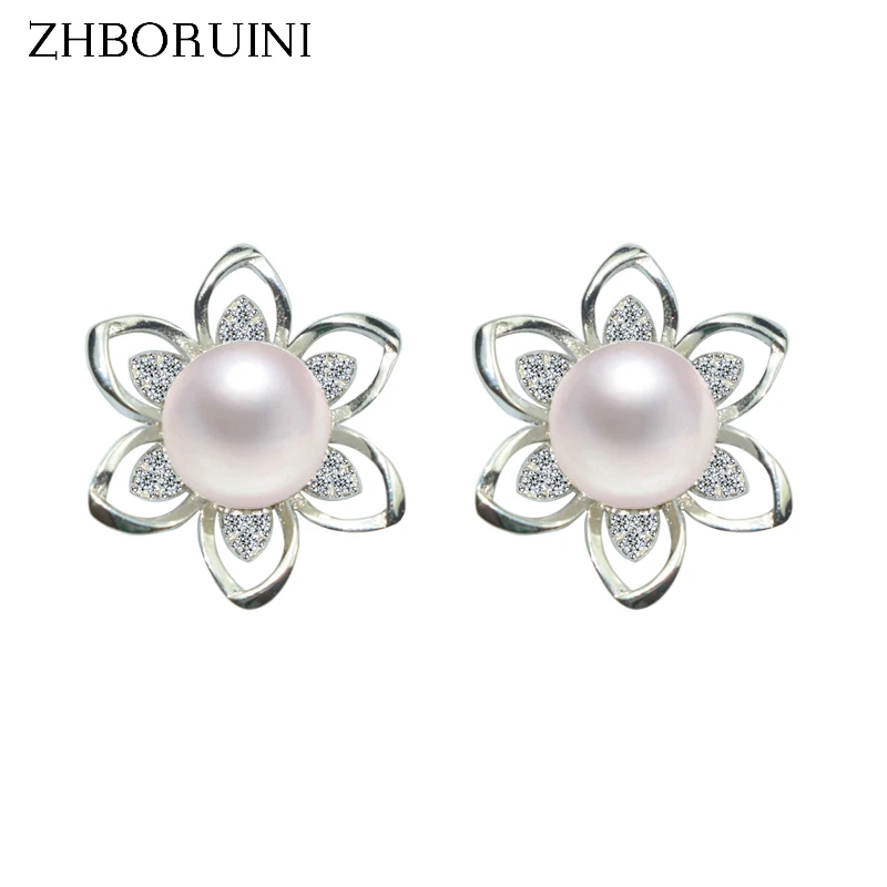 

ZHBORUINI 2017 Pearl Earrings 925 Sterling Silver Pearl Jewelry For Women Natural Freshwater Pearl Earrings Flower Jewelry Gift