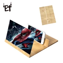 ET 12 дюймов лупа для мобильного телефона с держателем 3D экран сотовый телефон усилитель Настольный деревянный телефон кронштейн держатель Анти-излучения