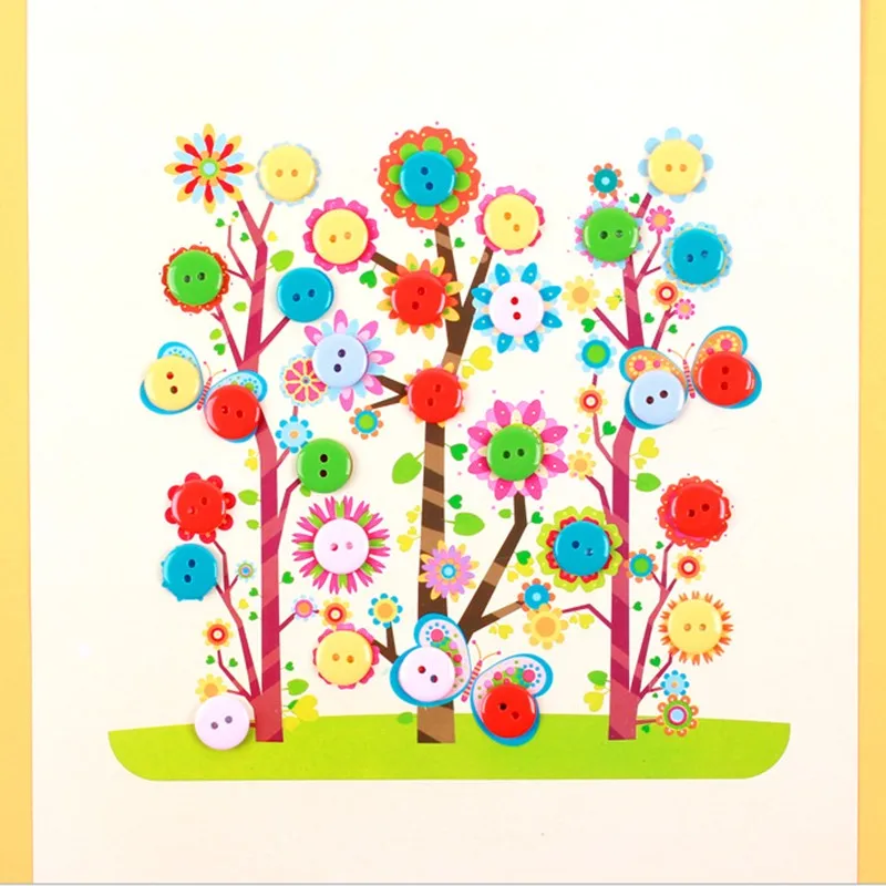 new hot kids diy picture handmade buttons paste mosaic painting kids diy picture handmade buttons paste painting children drawing toys material bag for home kindergarten nursery
