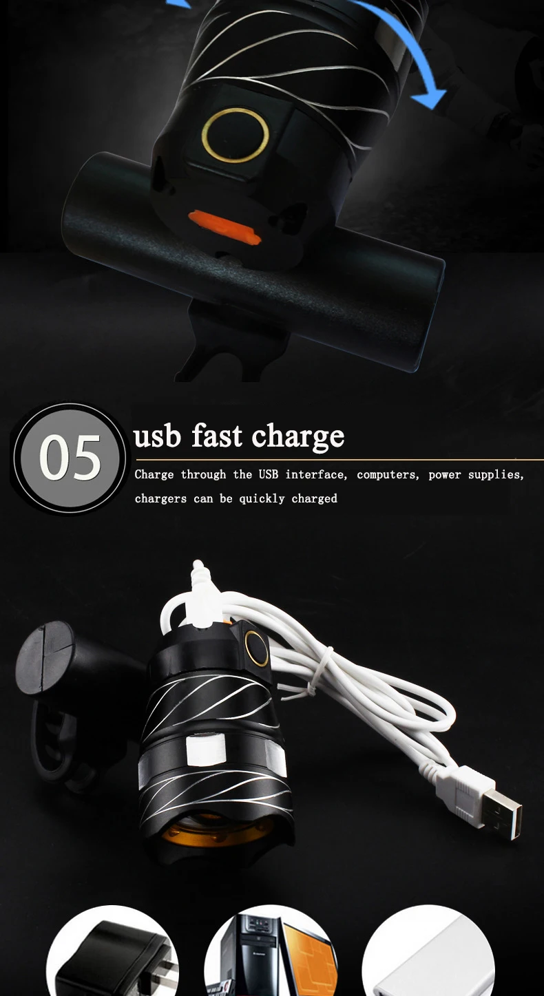 Clearance kava Bicycle Light Power Bank Waterproof USB Rechargeable Bike Light Side Warning Flashlight 700 Lumen 18650 2000mAh 5 Modes 3