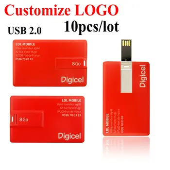 

Flash Bellek Personalizado LOGO 10pcs/lot Credit Card Style Pen Drive USB 2.0 8GB 16GB 32GB 64GB usb key Pendrives Memoria Stick