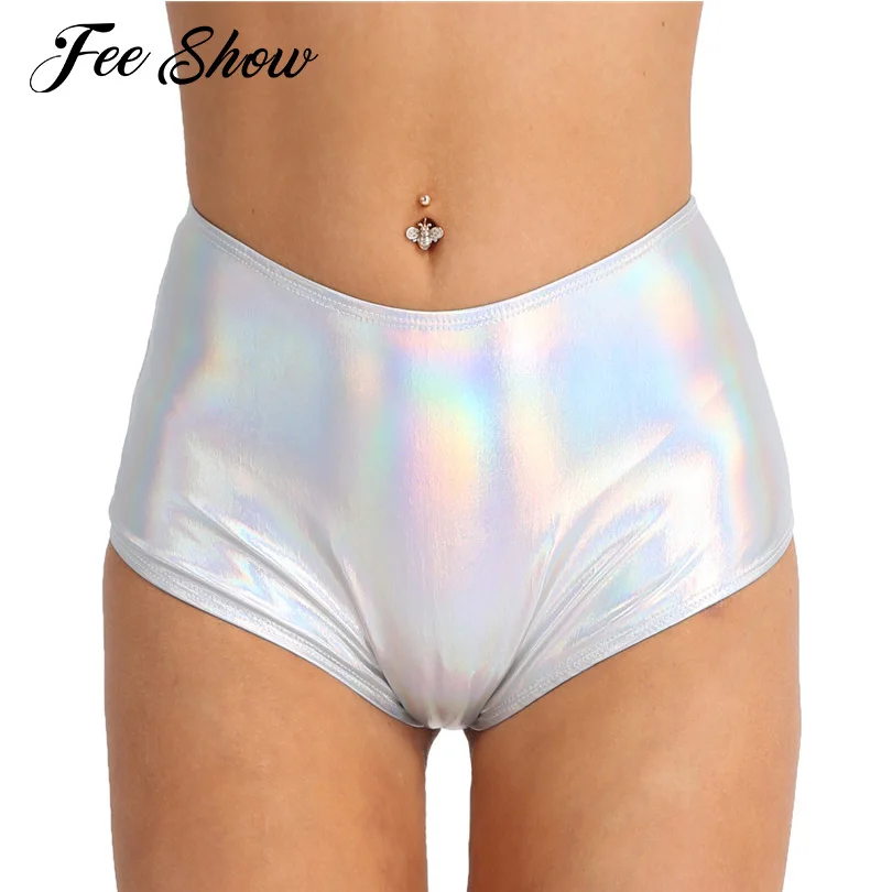 New Womens Shiny Metallic Patent Leather Booty Brief Panties Back