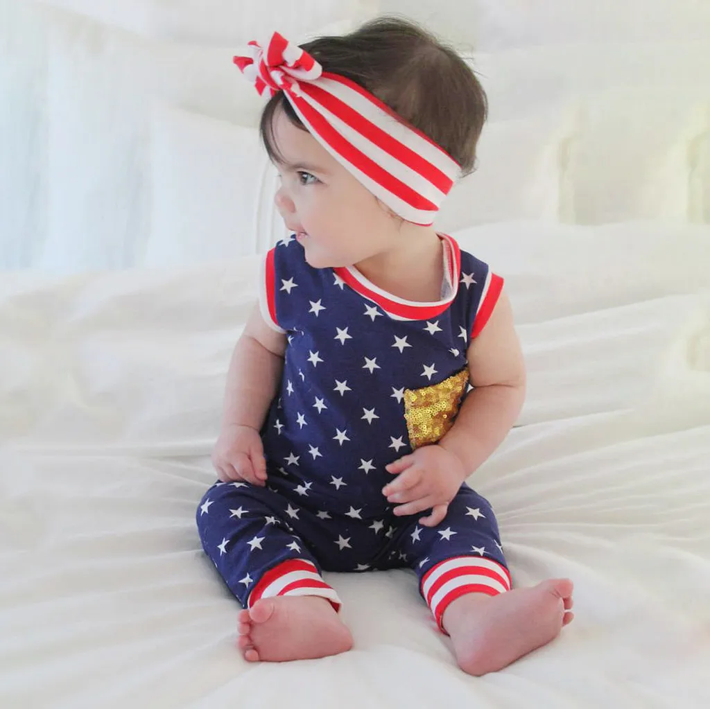 Infant Kid Boys&Girls 4th of July Stars Striped Patriotic Romper