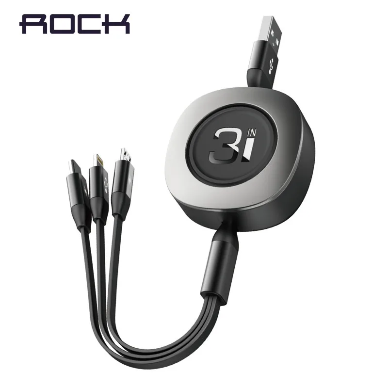 ROCK Выдвижной 3 в 1 usb type C Micro USB кабель type-c для iPhone кабель зарядного устройства 120 см A Быстрая зарядка USB C кабель