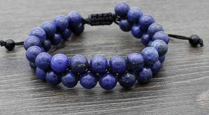 

8mm two row by646 Chakra Healing Balance Reiki Buddha Prayer Yoga adjusted rope lapis lazuli bead Stone Bracelet Bangles