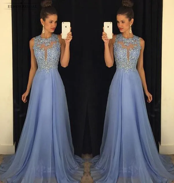

Lavender Beaded Lace Evening Dresses Floor Length 2019 A Line Chiffon Sheer Formal Prom Dress Women Party Gowns Robe De Soiree