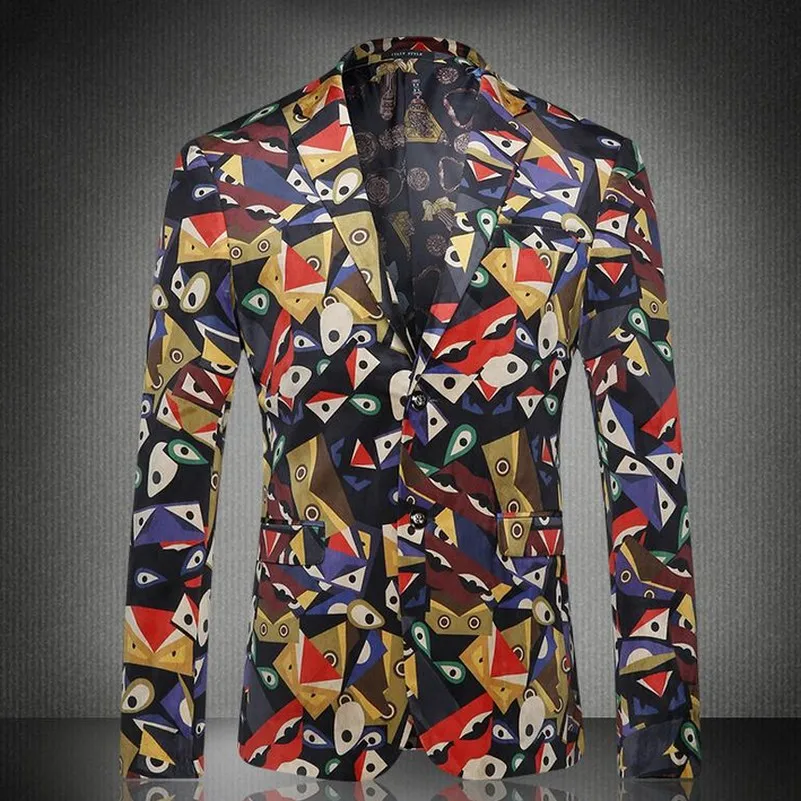 

Fancy Print Notch Lapel Plus Size Men Blazer Autumn New Fashion Evening Party Jaqueta Masculina Stage Streetwesr Slim Fit Blazer