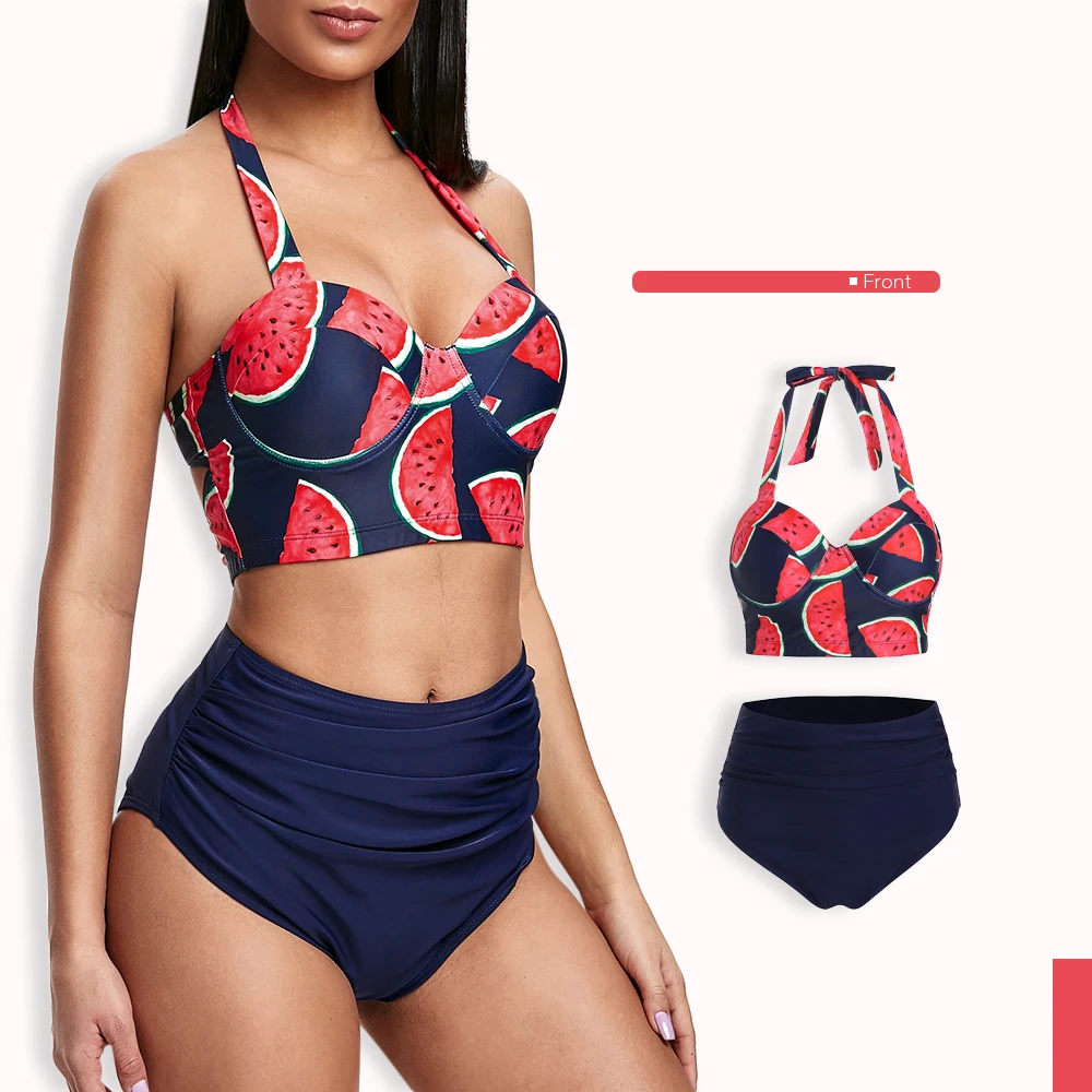 Watermelon Print Cut Out Bikini Set