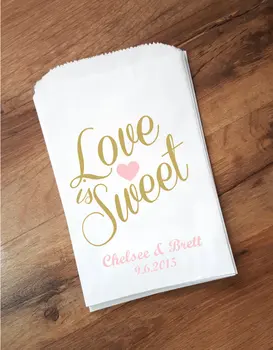 

personalized Love is Sweet Wedding popcorn candy Buffet treat gift bags BIRTHDAY Bridal baby Shower Bakery Cookie Favors pouches