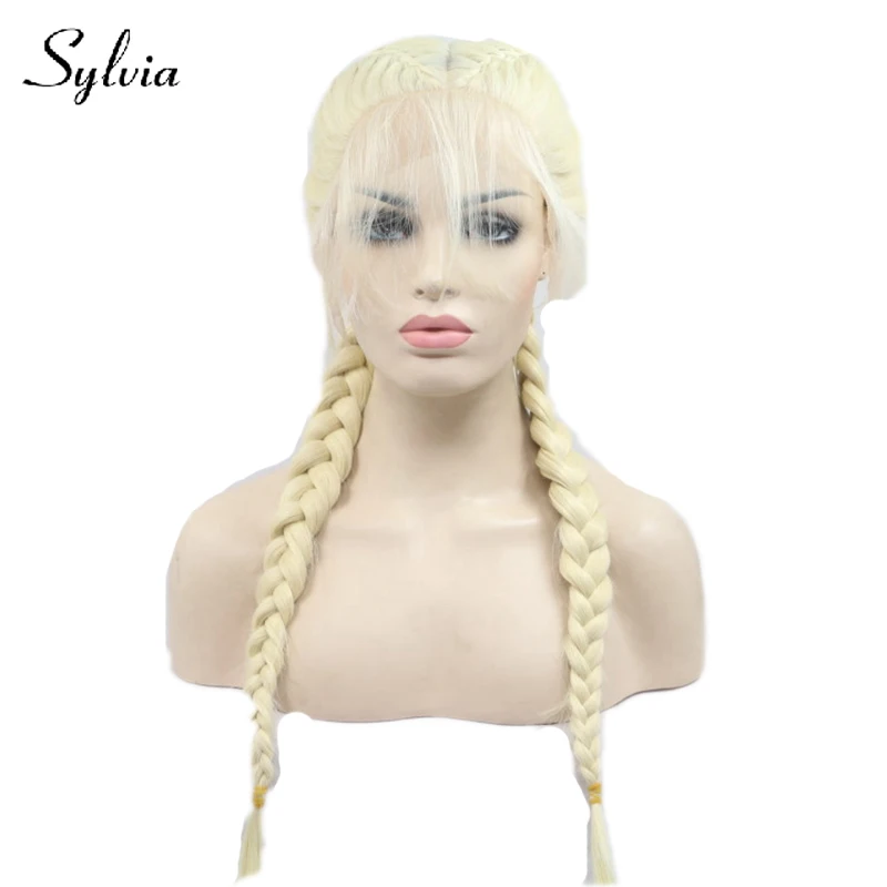  Sylvia 613# blonde two ponytail braided synthetic lace front wigs with baby hair natural box braids