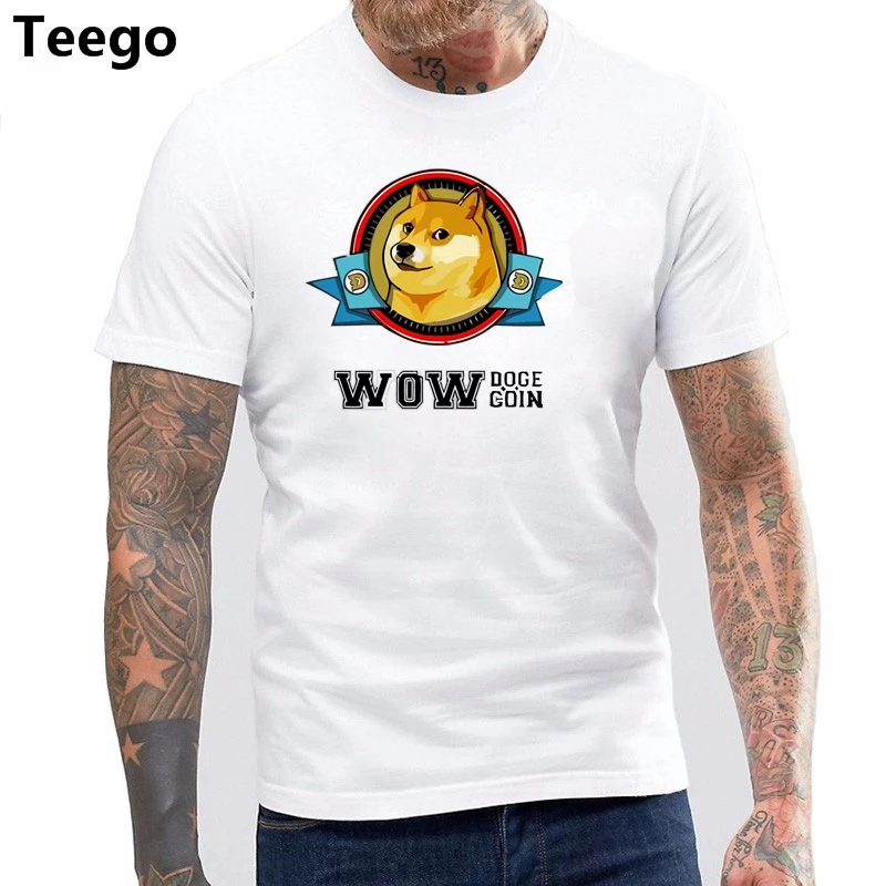 Wow дож мем Dogecoin 2017 9 Цвета фанки рубашки 100% хлопок человек носить футболки Одежда