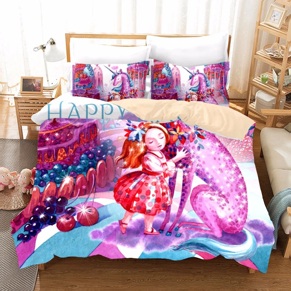 Girl &amp Unicorn Comforter Bedding Set for Adult Kids Luxury Decorative Double King Cartoon Cake Sets Quilt Cover Linen | Дом и сад