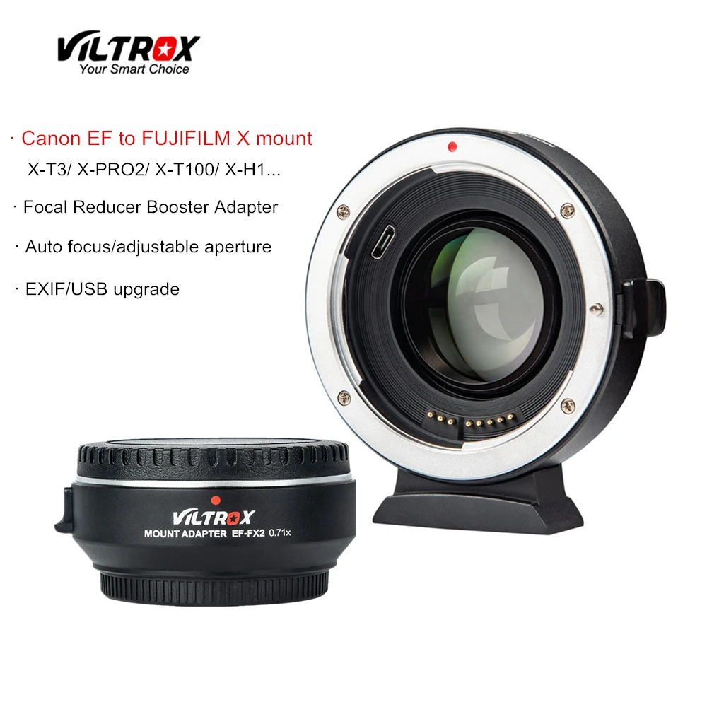 Cena Viltrox EF FX2 reduktor ogniskowy Booster Auto focus adapter obiektywu 0.71x dla Canon obiektyw ef do FUJIFILM X T3 X PRO2 X T100 X H1 X A20