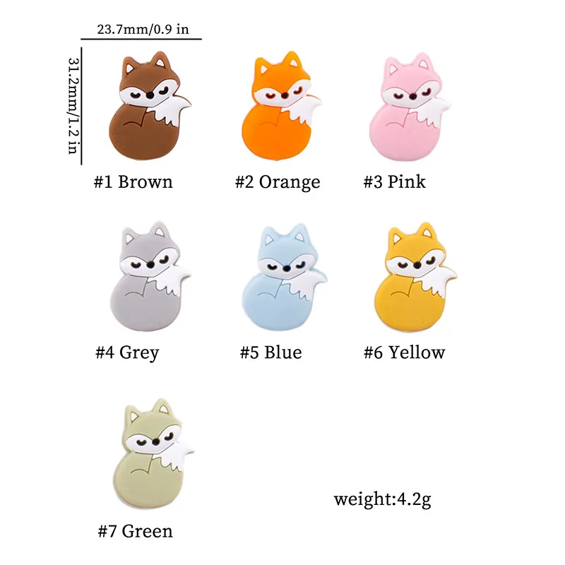 Grânulos de Silicone de Raposa Bonito dos Desenhos Mordedor para o Bebê Animados Animais Mordedores Livre Grau Alimentício Silicone Recém-nascido Dentição 10pc Bpa 5 Mordedores p/ bebê
