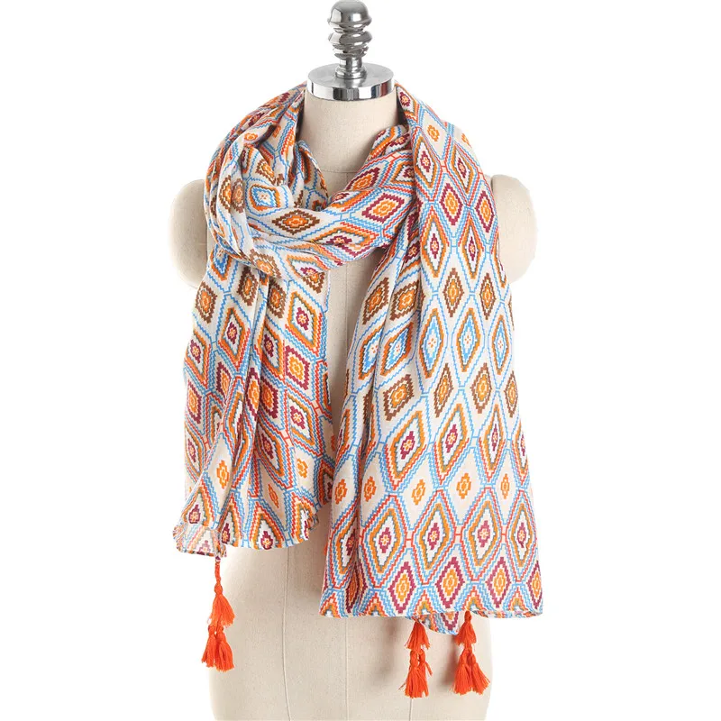 Retro Ethnic Thin Women Scarfs Designers Brand Cotton Scarf Wrap Print