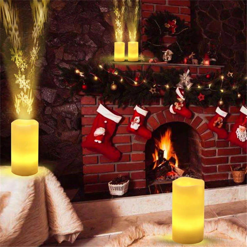 

LED Candle Projection Lamp Christmas Snowflakes Romantic Heart with Remote Control Rotating Projector Lamp For Wedding Party