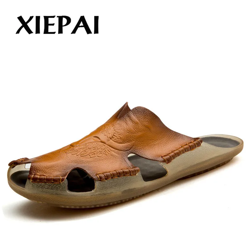 

Summer Breathable Men's Sandals Soft Leather Casual Shoes Comfortable Flats Man slippers Roman Style Beach Sandals