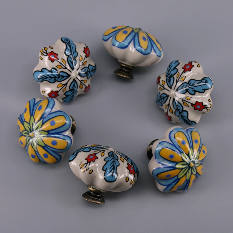 1 PCS 43mm المطبخ مقبض كابينة مقابض درج سيراميك سحب مقبض سبائك الزنك تسريحة دولاب أثاث مقابض التأثيرات رسمت باليد