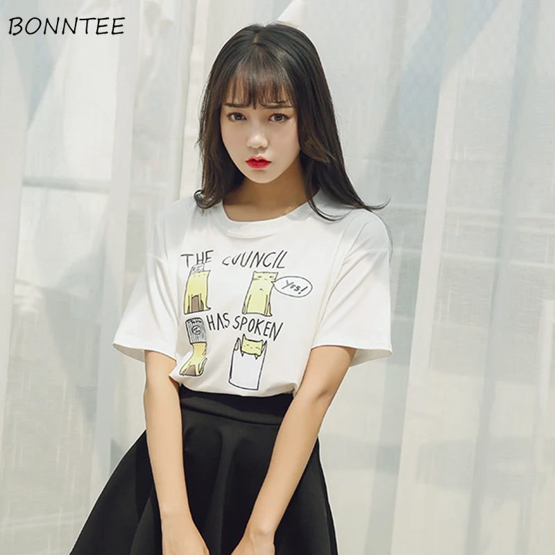 

T-shirts Women Cartoon Printed Summer Short Sleeve T-shirt Harajuku Top Loose Cute Womens Girls Korean Style School Kawaii Chic